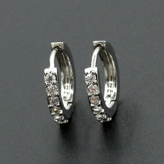925 Sterling Silver Crystal Stud Hoop Earrings Fashion Women