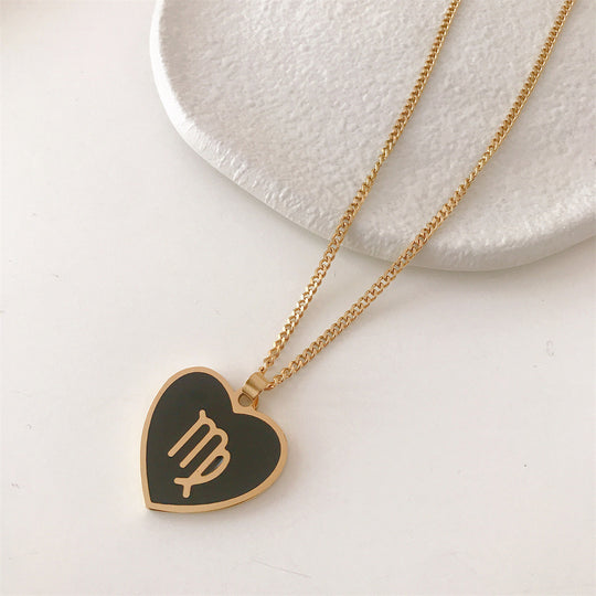 Fantasy Star Twelve Constellation Heart Necklace Titanium Steel
