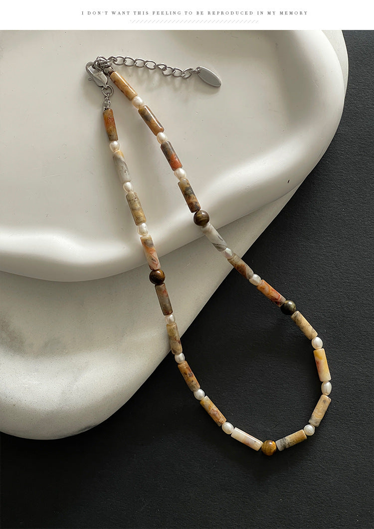 Original Freshwater Pearl Tiger Eye Clavicle Chain Natural Stone Beaded Necklace