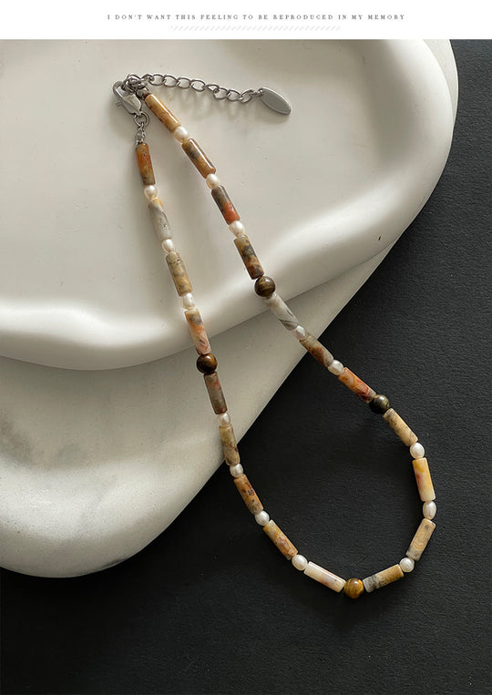 Original Freshwater Pearl Tiger Eye Clavicle Chain Natural Stone Beaded Necklace