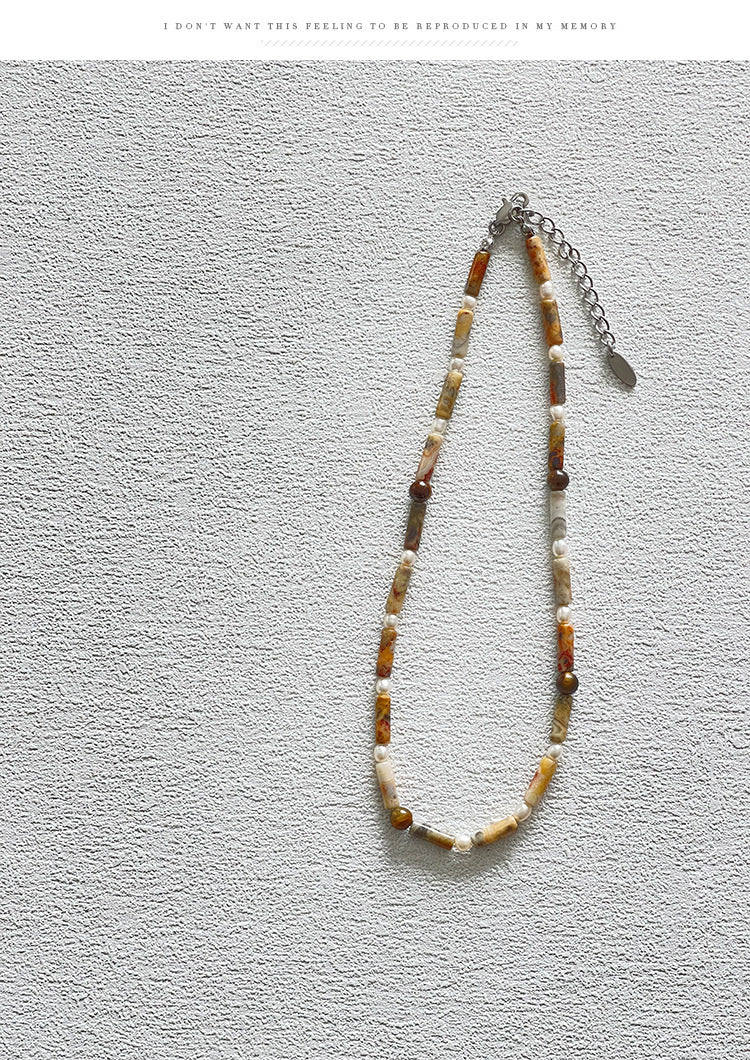 Original Freshwater Pearl Tiger Eye Clavicle Chain Natural Stone Beaded Necklace