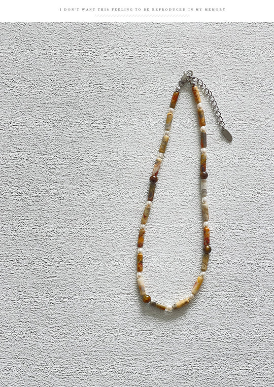 Original Freshwater Pearl Tiger Eye Clavicle Chain Natural Stone Beaded Necklace