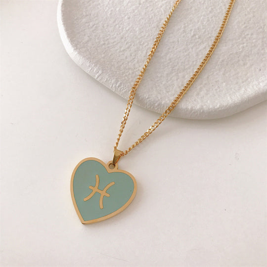 Fantasy Star Twelve Constellation Heart Necklace Titanium Steel
