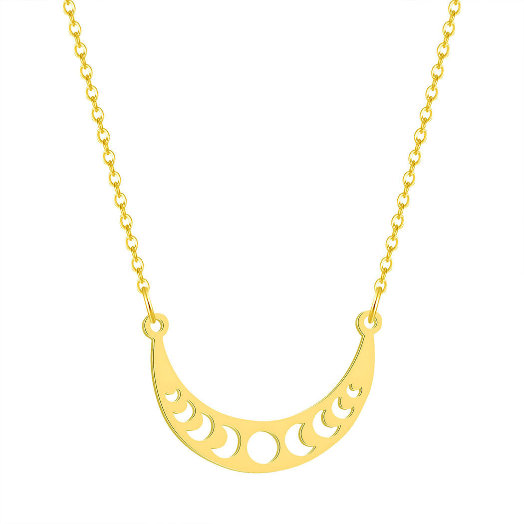 Stainless Steel Sun Moon Necklace Moon Phase Pendant