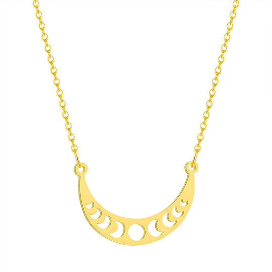 Stainless Steel Sun Moon Necklace Moon Phase Pendant